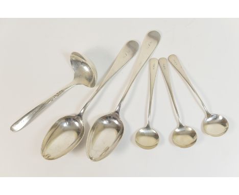 Pair of American sterling silver table spoons; also an American sterling silver sauce ladle by Towle and three American sterl