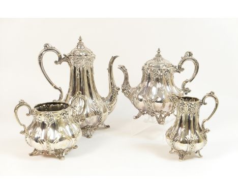 Victorian silver plated four piece tea service, circa 1860, comprising teapot, coffee pot, milk jug and sugar basin, all of p