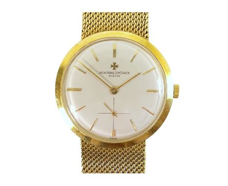 Vacheron Constantin gent's 18ct gold bracelet wristwatch, champagne coloured circular dial with baton numerals, signed and wi