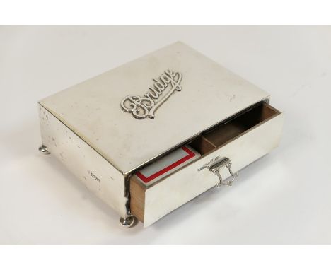 Edwardian silver playing card box, by Nathan & Hayes, Chester, 1909, the top labelled 'Bridge' and with a pullout drawers ope