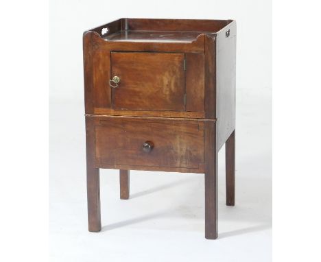 George III mahogany tray top night table, circa 1780, fitted with a single cupboard door over a converted commode drawer bene