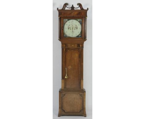 Oak and mahogany eight day longcase clock by Holford Richardson, Tarporley, early 19th Century, the hood with swan neck pedim