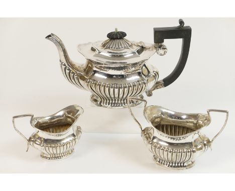 Edwardian silver bachelor's three piece tea service, Birmingham 1903, comprising teapot, milk jug and sugar bowl, each of hal