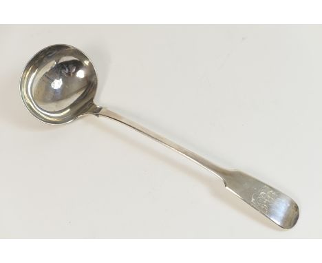 Late Victorian silver fiddle pattern soup ladle by Walker and Hall, Sheffield 1894, engraved with initials, 34.5cm, weight ap