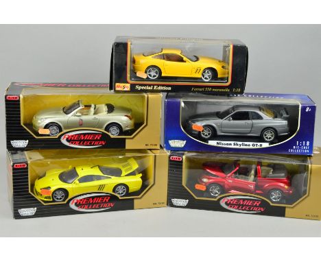 FOUR BOXED MOTOR MAX DIECAST CAR MODELS, with a boxed Maisto Special Edition Ferrari 550 Maronello, all 1/18 scale, look to h