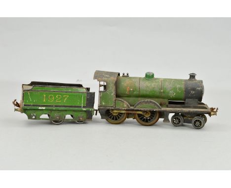 A DISTRESSED BASSETT-LOWKE O GAUGE LOCOMOTIVE AND TENDER, 'Duke of York', No.1927, lined green livery (61/4710/0) 3 rail vers