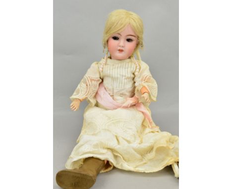 A SIMON &amp; HALBIG BISQUE HEAD DOLL, nape of neck marked 'C S &amp; H DEP', sleeping eyes loose in head, pierced ears, open