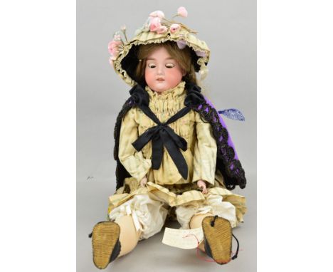 AN ARMAND MARSEILLE BISQUE HEAD DOLL, two holes to back of head, shoulders marked '370 AM-4 DEP Armand Marseille', sleeping e