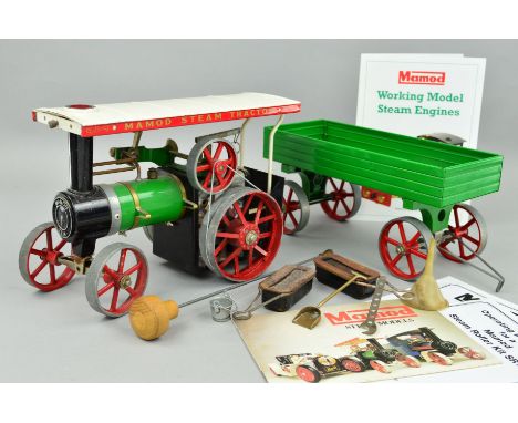 AN UNBOXED MAMOD LIVE STEAM TRACTION ENGINE, No.TE1A, not tested, complete with accessories, with an unboxed Mamod Open Wagon
