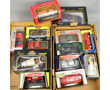 A COLLECTION OF BOXED MODERN DIECAST CAR MODELS, mixture of 1/18 and 1/24 scale models, includes a number of Porsche models, 