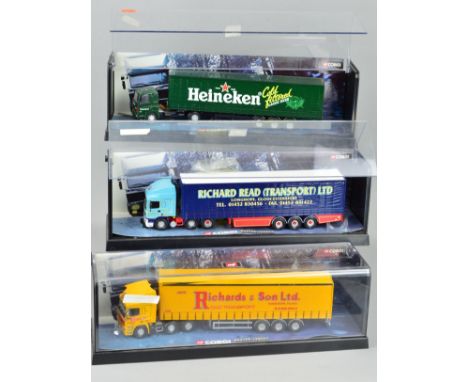 THREE BOXED CORGI CLASSICS MODERN TRUCKS CURTAINSIDE TRAILERS, 1:50 scale, E.R.F. EC Richard Read, No.75203, Jack Richards, N