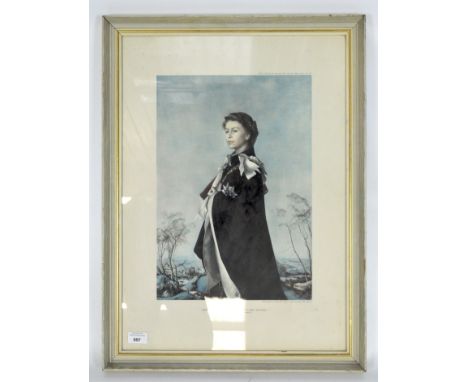 A print of Her Majesty, Queen Elizabeth II, after a portrait by Pietro Annigoni, 'Printed in England for the Pheasantry Studi
