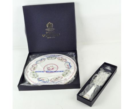 A Royal Worcester cake plate 'Cup of Cups', diamater 28cm, together with a cake knife, in the original boxes 
