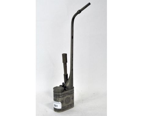 An early 20th century Chinese white metal opium pipe, with engraved detailing, 31cm high