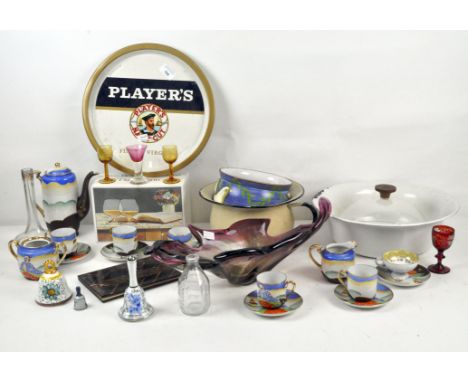 Assorted wares, including an enamel chamber pot, Players Navy Cut advertising drinks tray, Japanese eggshell porcelain part t