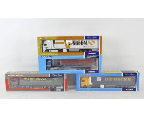 Four Corgi 1:50 scale model vehicles, comprising a Visbeen DAF XF Space Cab Fridge Trailer, CC13205, an A.R.R. Craib Transpor