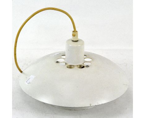 A 1960's/70's retro style ceiling light, in cream powder coated metal, 30cm wide