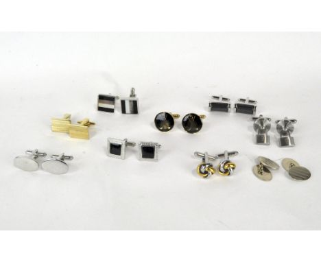 A collection of vintage Gents cufflinks, various designs, including enamel golfing pair