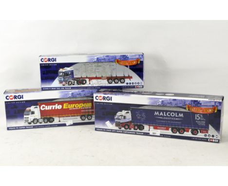 Three boxed Corgi 1:50 scale Hauliers of Renown limited edition model vehicles, comprising a Volvo FH (Face Lift) Super Curta