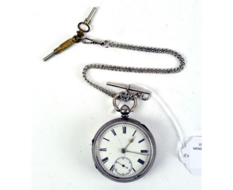 A silver open faced pocket watch, with white enamel dial and black Roman numerals, with subsidiary seconds dial, hallmarked B