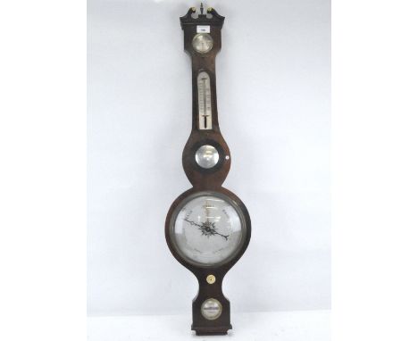 A 19th century rosewood cased wheel barometer/thermometer, signed Corti, Exeter, height 100cm