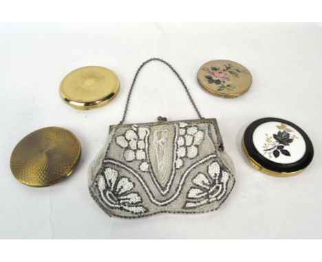 Two Stratton compacts, a Regent of London compact and a beaded purse