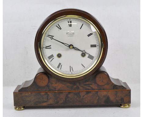 A contemporary stained wood Comitti of London mantel clock, the dial with Roman numerals denoting hours, 21cm high