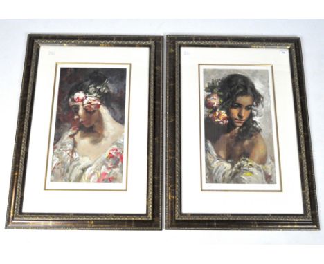 Two limited edition prints by Royo, each depicting a female in portait, both signed and numbered 156/275, framed and glazed, 