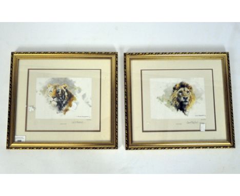 Two signed and dated 1983 limited edition David Shepherd prints, one titled "Tiger's head" 714/850 and "Lions head" 694/850, 