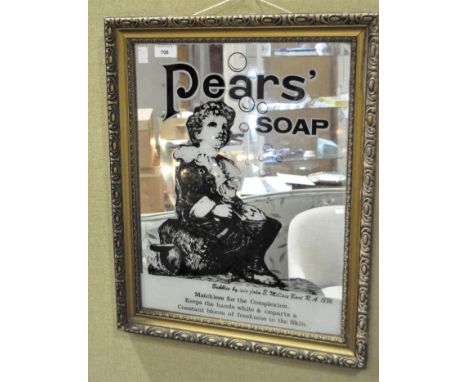 A large vintage Pears' soap picture mirror in black and white, 47.5cm x 36cm, framed