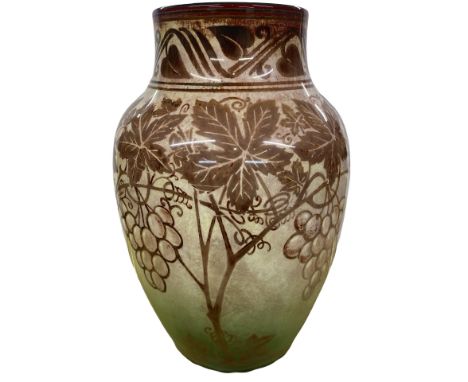William S. Mycock (1872-1950) for Pilkingtons Royal Lancastrian Lustre Vase, 27 x 28cms. Grapevine design, baluster form, min
