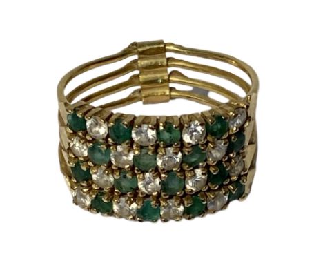 Yellow metal emerald and cz ring Weighing approximately 4.6g. Size Q  Condition report Good