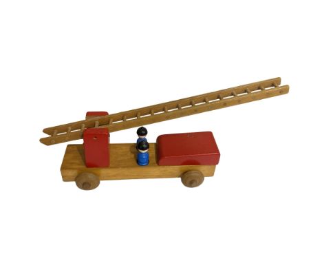 Vintage c1960 Kay Bojesen Denmark Wooden Fire Engine. Complete with ladder and two figures. Minor surface wear. Cold stamped 