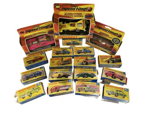 Collection of Fifteen 1960s-1970 Lesney Matchbox Superfast Boxed Vehicles, plus three 'Speed Kings'. To include: Three Ford C