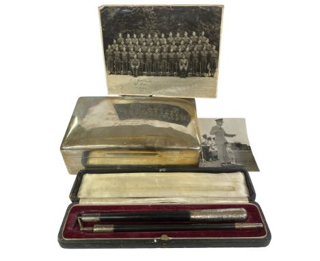 Regimental interest: King's Own Yorkshire Light Infantry. Silver cigar box and a presentation regimental interest band baton.
