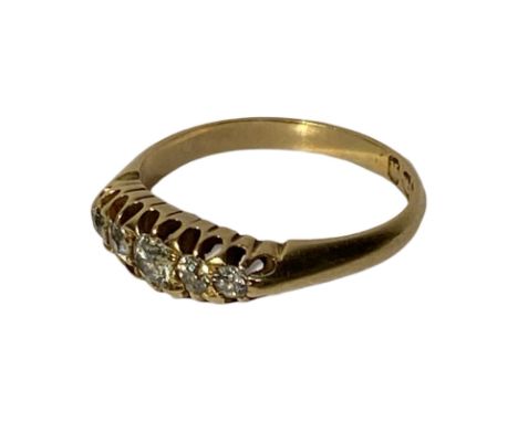 18ct old cut Victorian diamond boat ring. Total diamond weight approximately 0.40ct. Diamonds are nice and clean/bright. Size