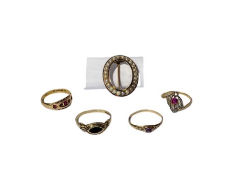 Mixed lot of gold jewellery some scrap. One 15ct gold ring weighing approximately 2.5g stone missing. One 18ct ruby and diamo