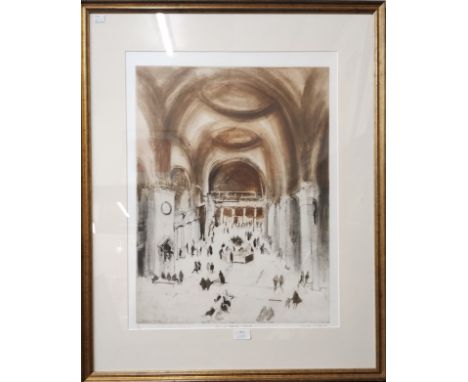Helen Frank (b.1930) Great Hall MET, hand coloured etching, limited edition 7/150, signed, framed
