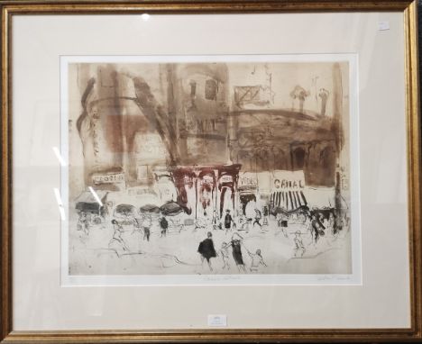 Helen Frank (b.1930) Canal Street, hand coloured etching, limited edition 20/185, signed, unframed