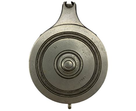 Sykes white metal percussion cap dispenser, the ring turned top stamped Sykes, L7.5cm 