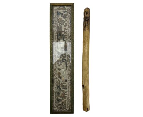 Late 19th/early 20th century Chinese embroidered sleeve panel decorated with figures and flowers 46cm x 8.5cm and a Greek sho