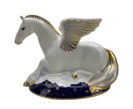 Large Royal Crown Derby 'Pegasus' paperweight, the first of a pair of Mythical Beasts exclusive to Govier's of Sidmouth, limi