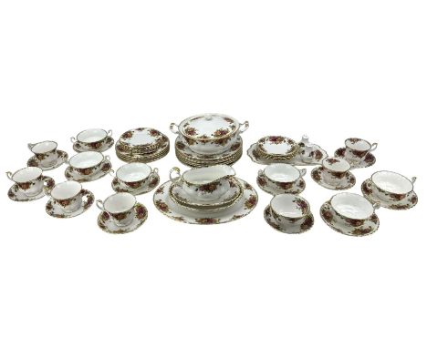  Royal Albert Old Country Roses dinner and tea service comprising six dinner plates, six dessert plates, six two handled soup
