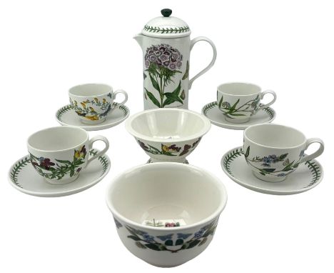 Portmeirion The Botanic Garden pattern cafetiere, four cups and saucers and two bowls