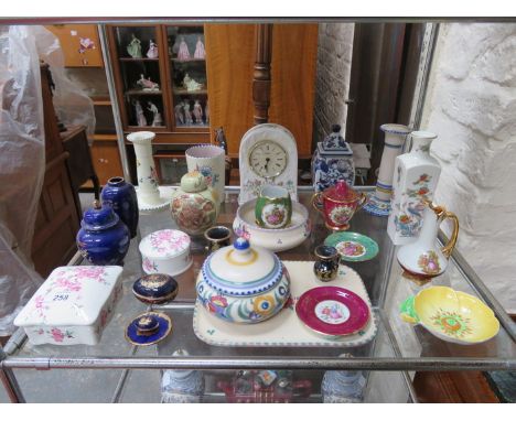 MIXED LOT OF CERAMICS INCLUDING POOLE POTTERY CLOCK, CARLTON WARE ETC.  