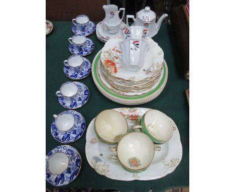 SET OF SIX ROYAL CROWN DERBY BLUE/WHITE CUPS AND SAUCERS, ANYSLEY FLORAL DESERT WARE AND OTHER PART TEASET   