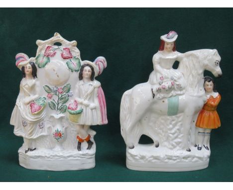 TWO HANDPAINTED STAFFORDSHIRE FLATBACK CERAMIC FIGURE GROUPS