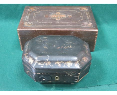 LACQUERED AND GILDED SECTIONAL TEA CADDY IN THE ORIENTAL MANNER PLUS INLAID STORAGE BOX 