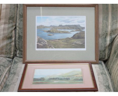 PENCIL SIGNED MARY KING PRINT AND 1930s WATERCOLOUR DEPICTING A COASTAL SCENE 