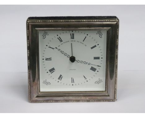 925 SILVER FRAMED MODERN MANTEL CLOCK 